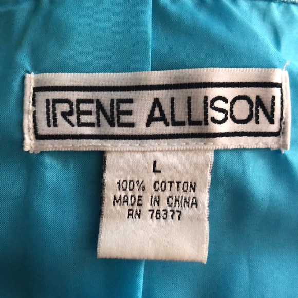 SZ L 100% COTTON JACKET (FAUX LEATHER LOOK) ZIP POCKETS TURQUOISE LIGHTWEIGHT - Picture 7 of 8